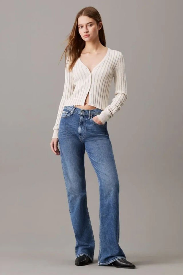 Calvin Klein İnce Kaplamalı Pamuklu Hırka Fildişi