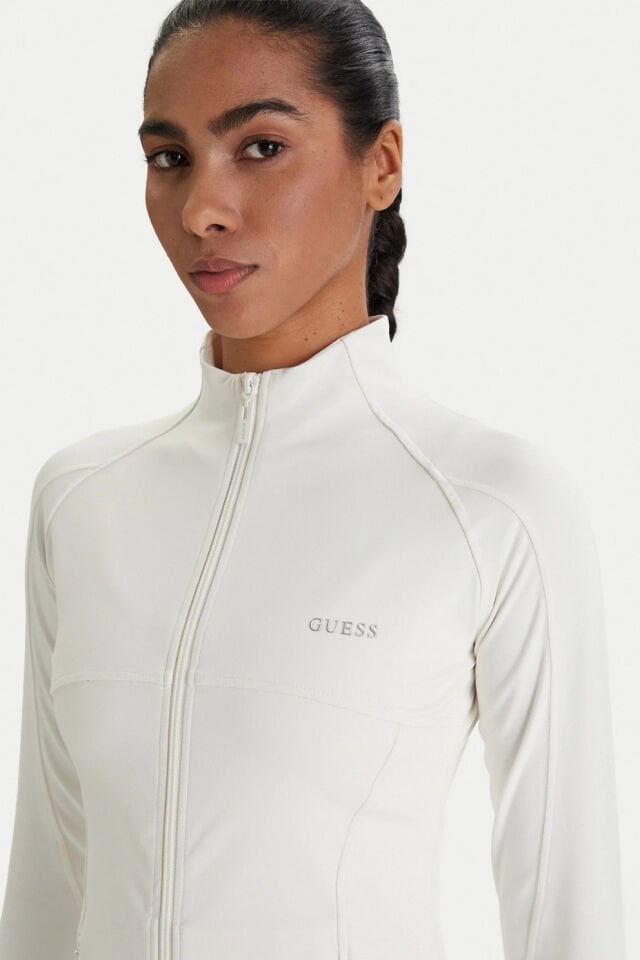 Guess Margot Uzun Kollu Fermuarlı Aktif Kadın Ekru Ceket