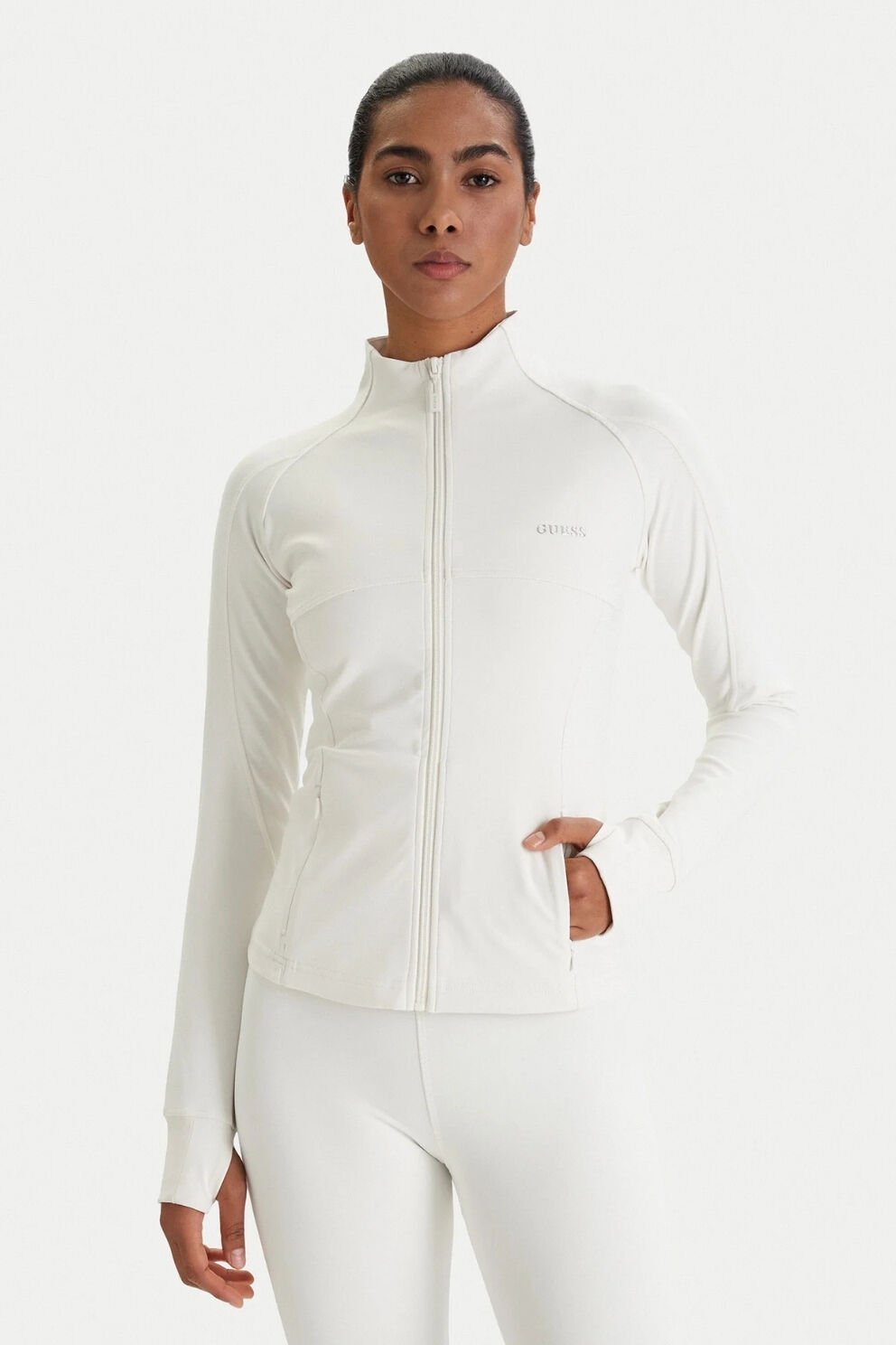 Guess Margot Uzun Kollu Fermuarlı Aktif Kadın Ekru Ceket