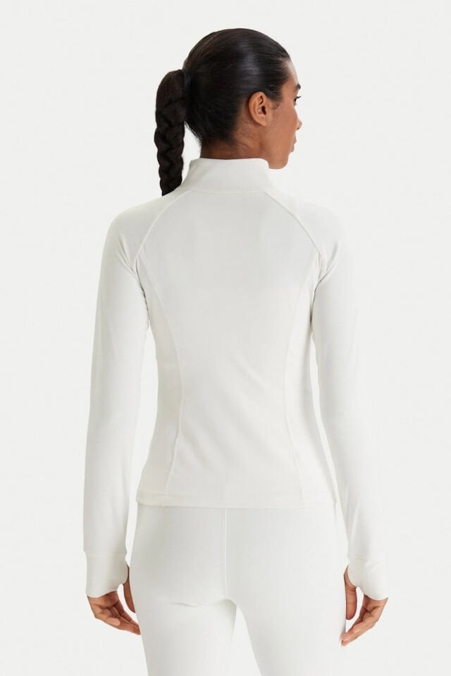 Guess Margot Uzun Kollu Fermuarlı Aktif Kadın Ekru Ceket