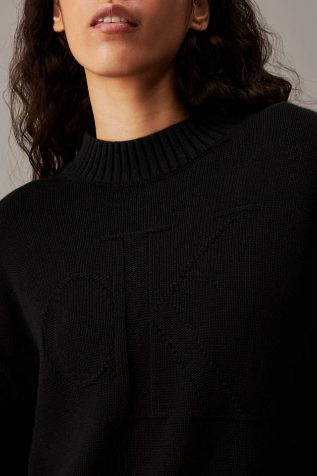 Calvin Klein Pamuk Yün Monogram Kazak Siyah