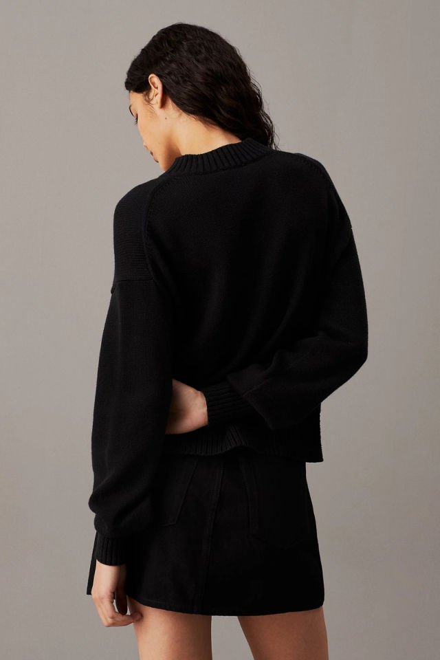 Calvin Klein Pamuk Yün Monogram Kazak Siyah