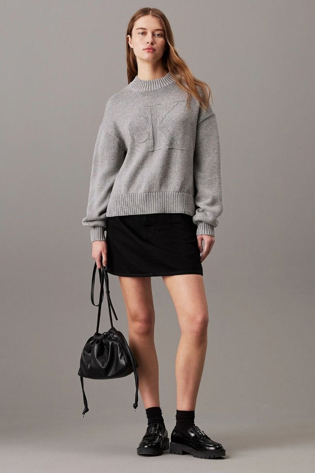 Calvin Klein Pamuk Yün Monogram Kazak Gri