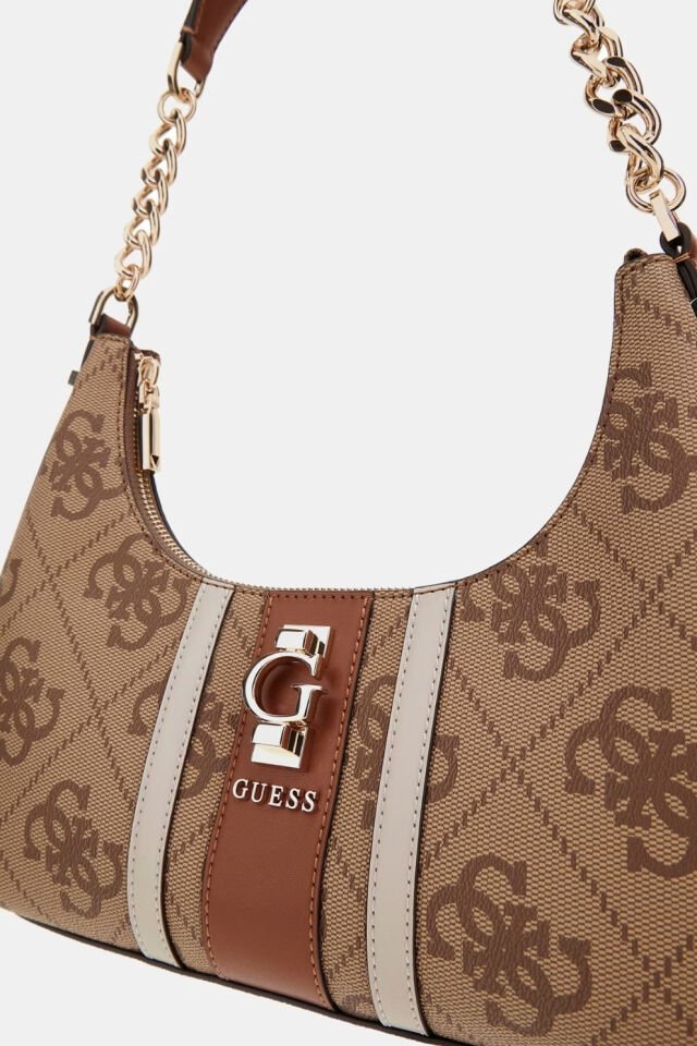 Guess Erenia 4G Logolu Mini Omuz Çantası Açık Kahverengi