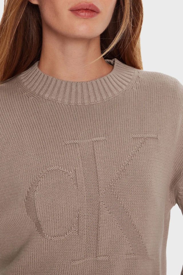 Calvin Klein Pamuk Yün Monogram Kazak Bej