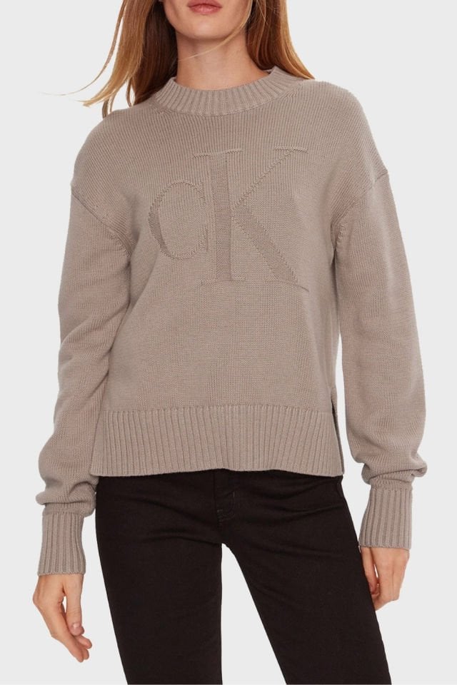 Calvin Klein Pamuk Yün Monogram Kazak Bej