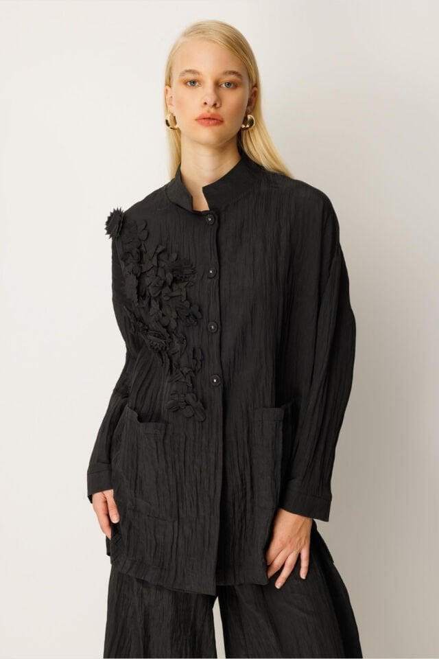 Ghisa Boyutlu Çiçek Detaylı Takım Siyah