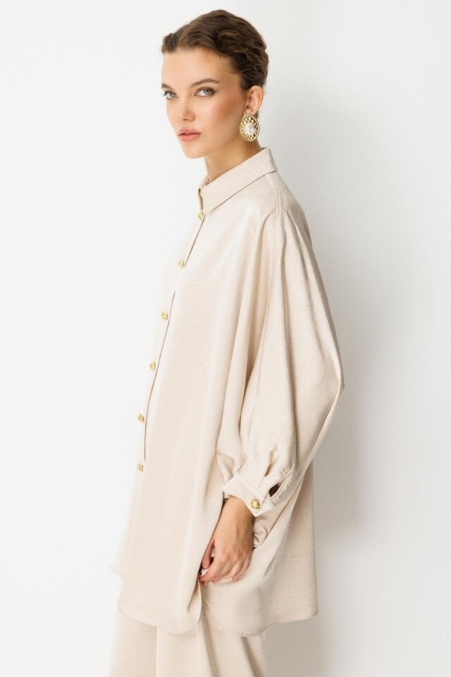 Ghisa Yarasa Kol Saten Takım Bej