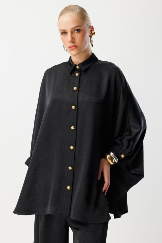 Ghisa Yarasa Kol Saten Takım Siyah