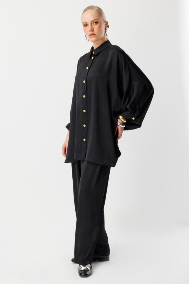 Ghisa Yarasa Kol Saten Takım Siyah