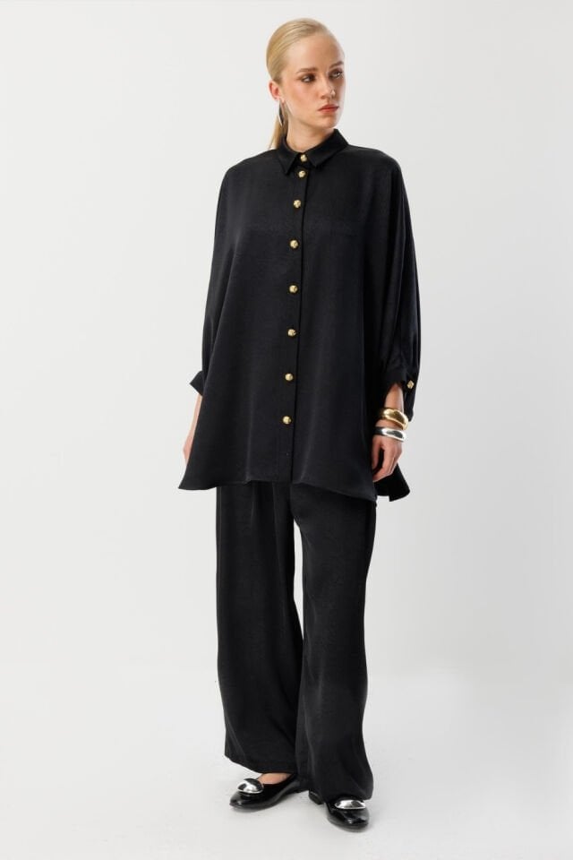 Ghisa Yarasa Kol Saten Takım Siyah