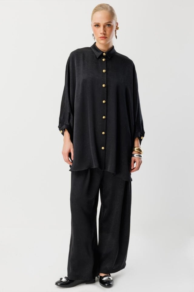 Ghisa Yarasa Kol Saten Takım Siyah