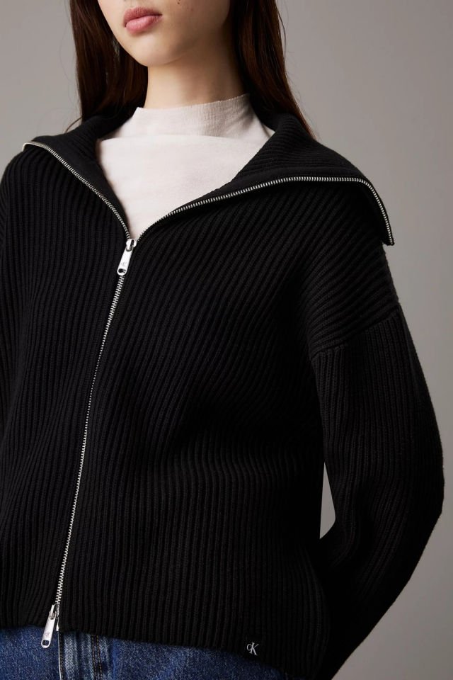 Calvin Klein Kalın Yivli Fermuarlı Hırka Siyah