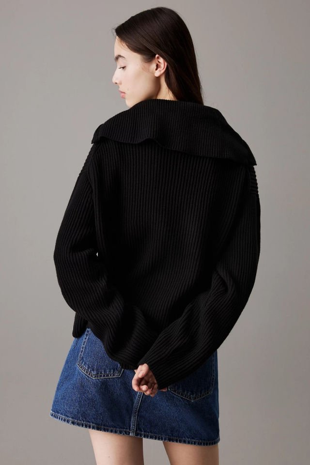 Calvin Klein Kalın Yivli Fermuarlı Hırka Siyah