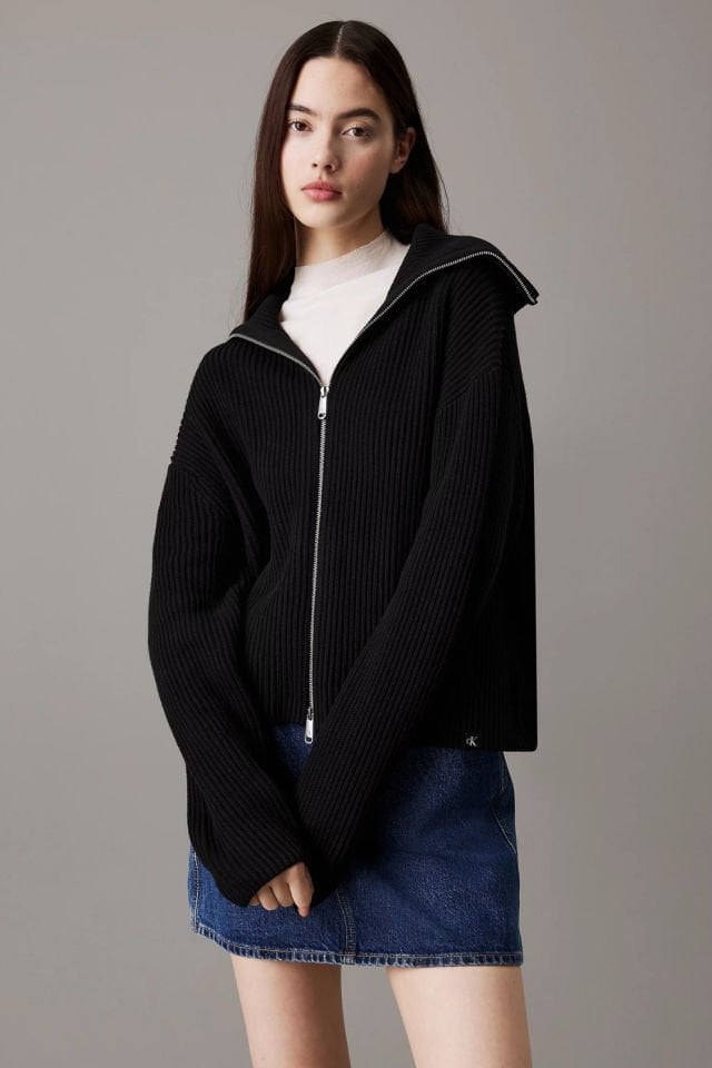 Calvin Klein Kalın Yivli Fermuarlı Hırka Siyah