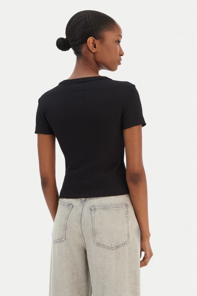 Guess  Logolu Taşlı Tişört Siyah