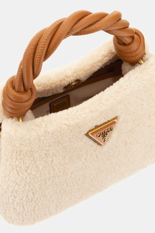 Guess Shaida Sahte Kürk Mini Çanta Krem