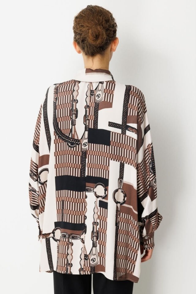Ghisa Broş Detaylı Tunik Kahve Pano Desenli