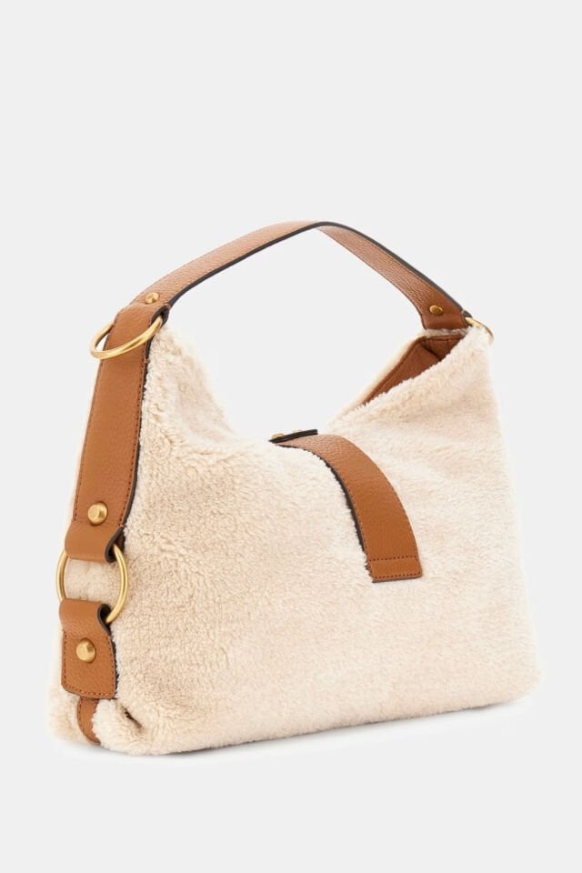 Guess Camden Yapay Kürk Omuz Çantası Krem