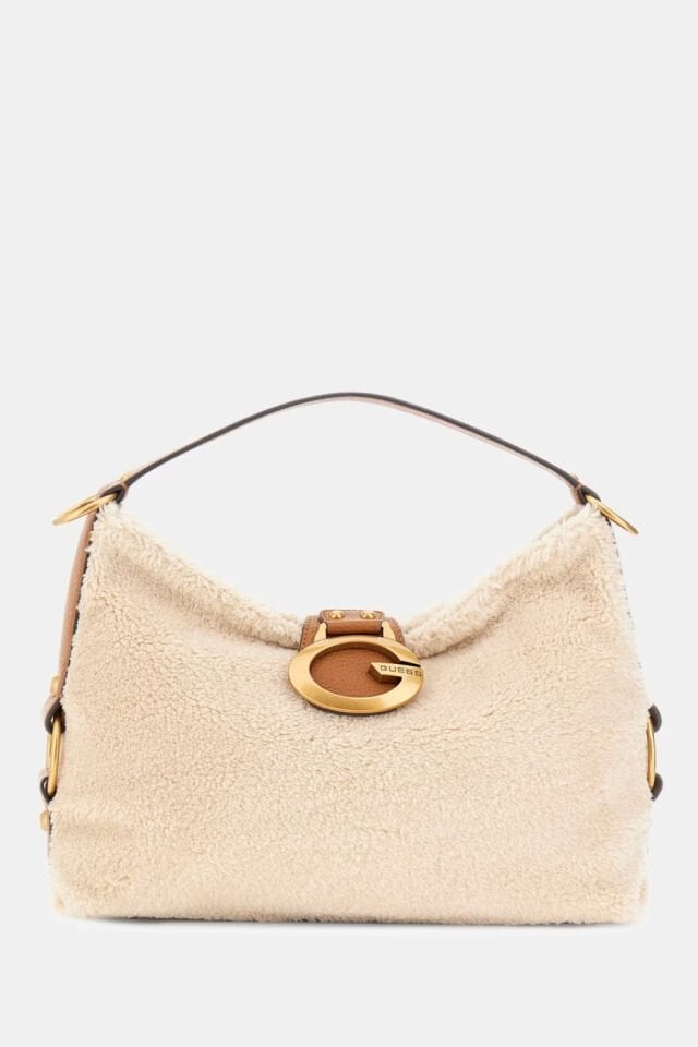 Guess Camden Yapay Kürk Omuz Çantası Krem