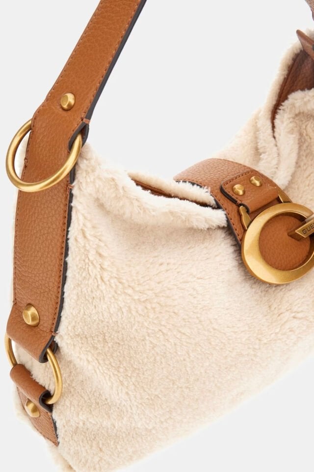Guess Camden Yapay Kürk Omuz Çantası Krem