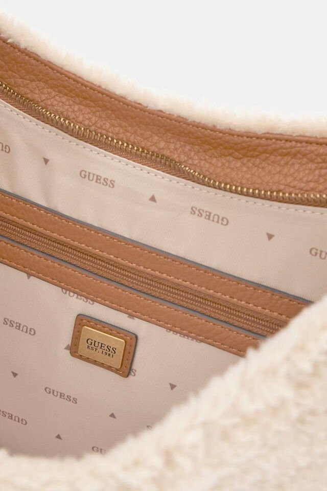 Guess Camden Yapay Kürk Omuz Çantası Krem