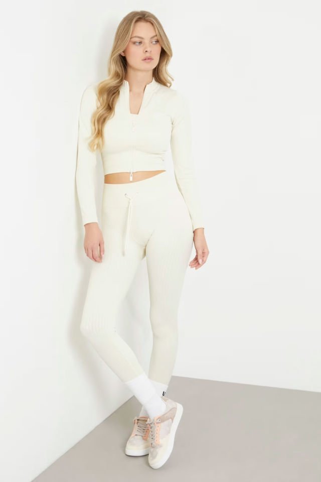 Guess Dikişsiz Rib Göbek Açık Üst Beyaz