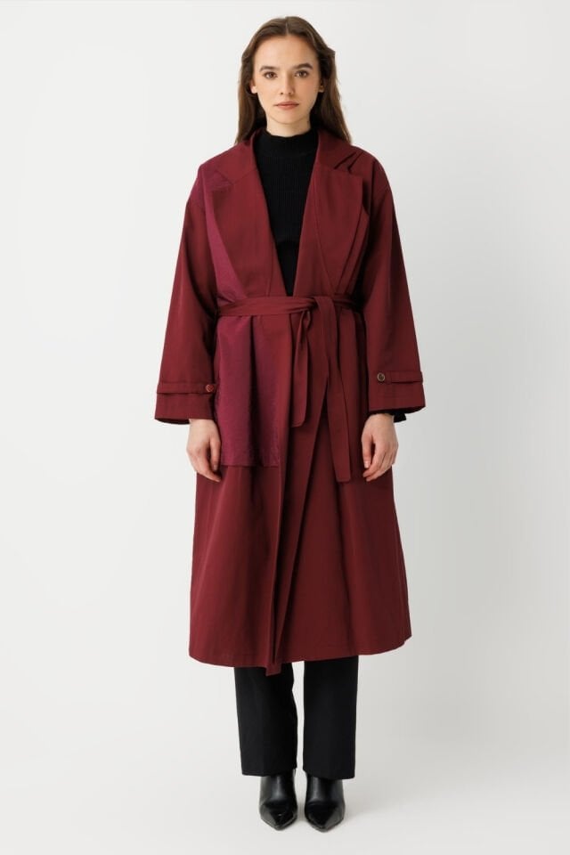 Ghisa Çift Yaka Trenç Bordo