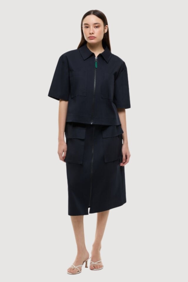 Roman Önden Fermuarlı Çift Cepli Mont Ceket Lacivert