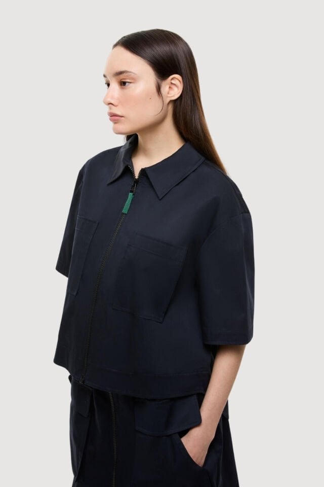 Roman Önden Fermuarlı Çift Cepli Mont Ceket Lacivert