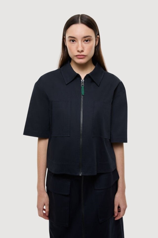 Roman Önden Fermuarlı Çift Cepli Mont Ceket Lacivert