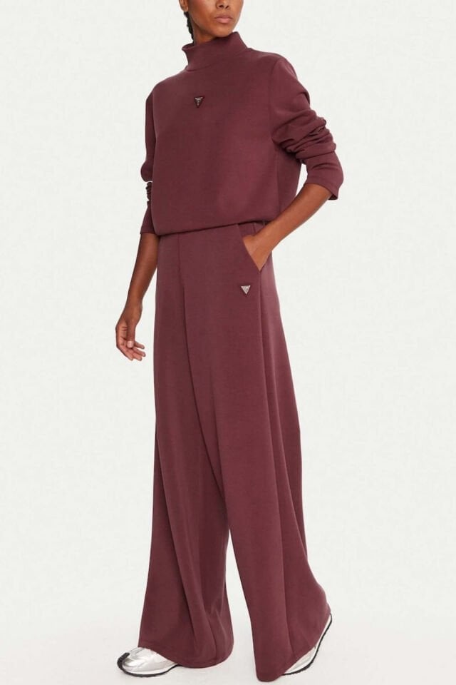 Guess Yüksek Yaka Sweatshirt Bordo