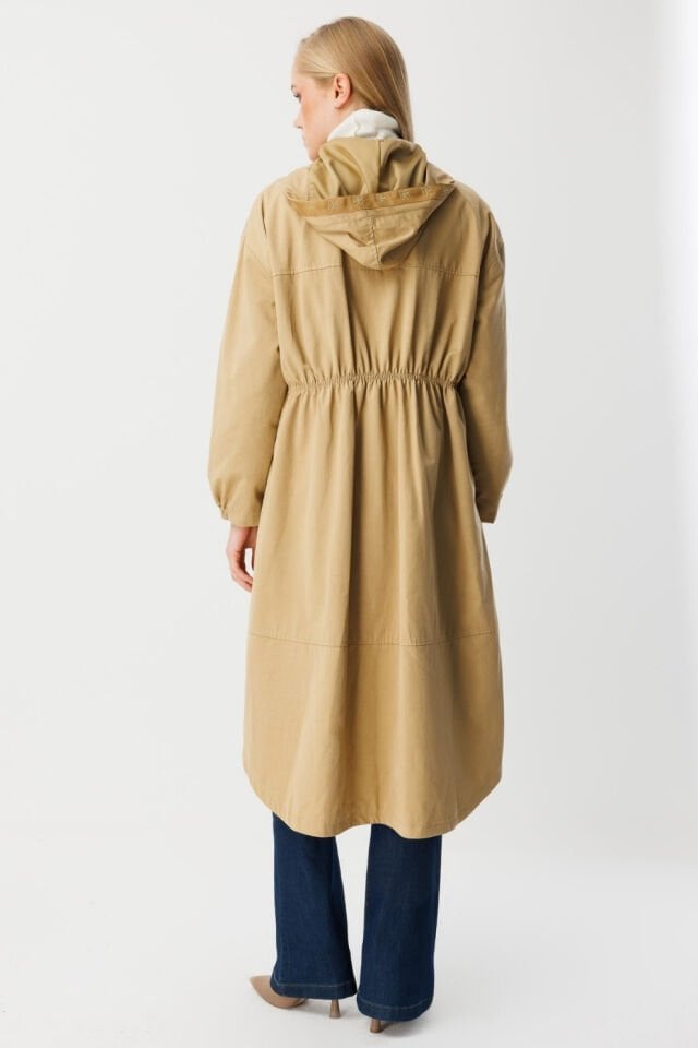 Ghisa Kapüşonlu Trenç Camel