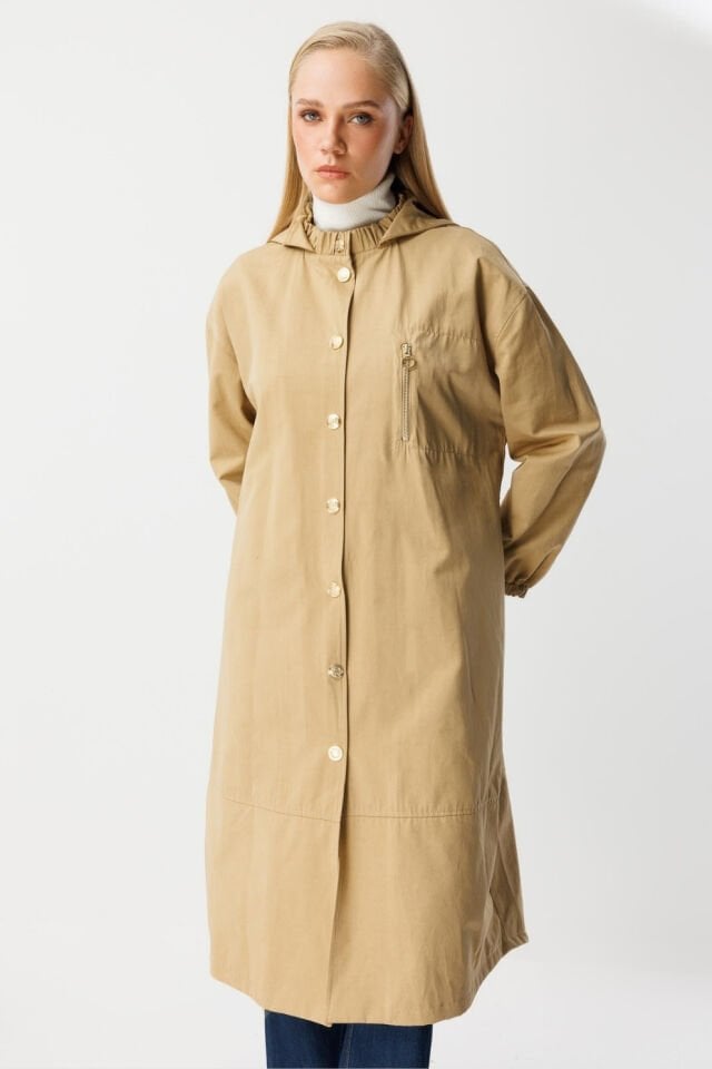 Ghisa Kapüşonlu Trenç Camel