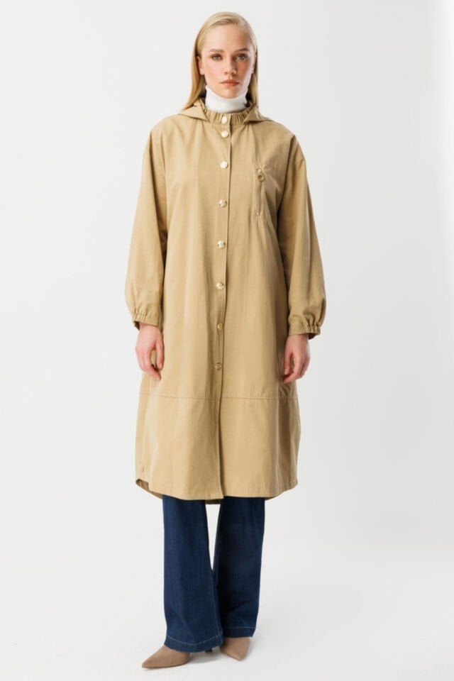 Ghisa Kapüşonlu Trenç Camel