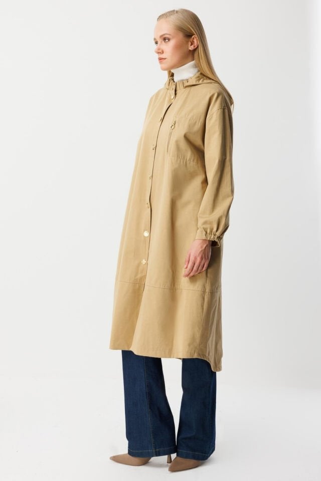 Ghisa Kapüşonlu Trenç Camel