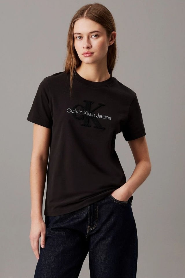 Calvin Klein Şönil Monogram Tişört Siyah