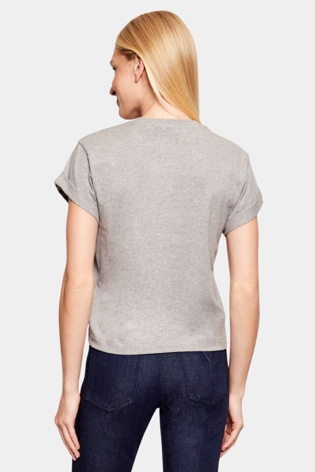 Guess Jersey Pamuklu Taş Detaylı Regular Fit Bisiklet Yaka Tişört Gri