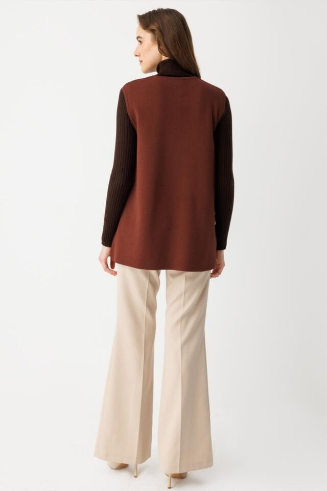 Ghisa Etnik Cep Detaylı Triko Yelek Kahve