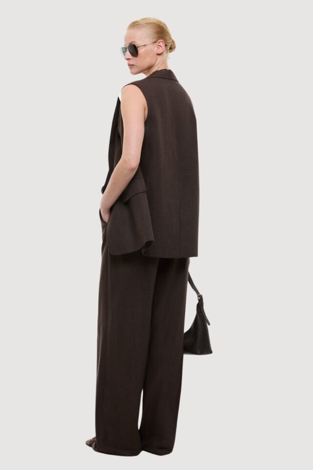 Roman Tek Düğmeli Erkek Yaka Yelek Kahve