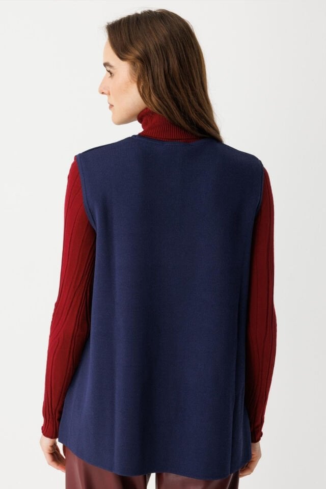 Ghisa Etnik Cep Detaylı Triko Yelek Lacivert