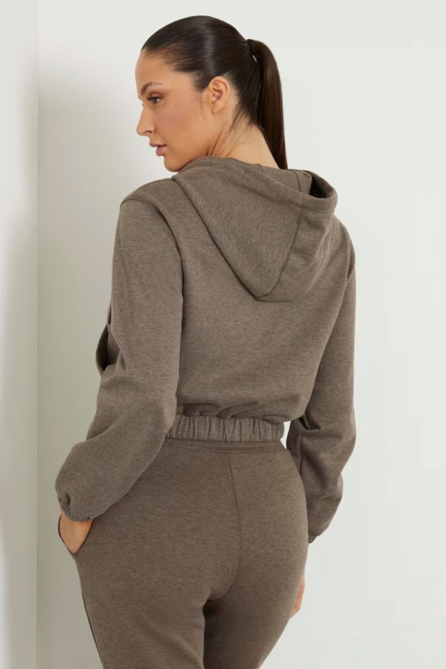 Guess Kapüşonlu Fermuarlı Sweatshirt Kahverengi