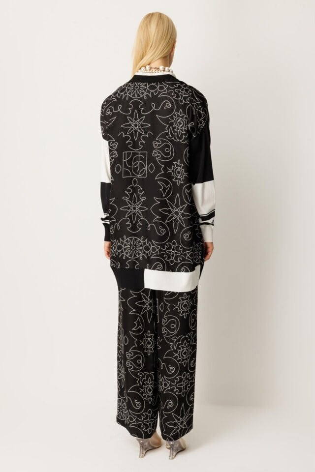 Ghisa Triko Kumaş Mixli Saten Takım Siyah