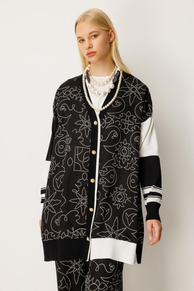 Ghisa Triko Kumaş Mixli Saten Takım Siyah