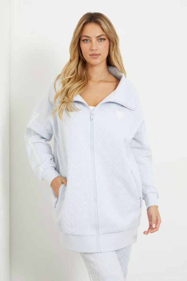Guess Kabartma Baskılı Gj Logolu Uzun Sweatshirt Açık Mavi
