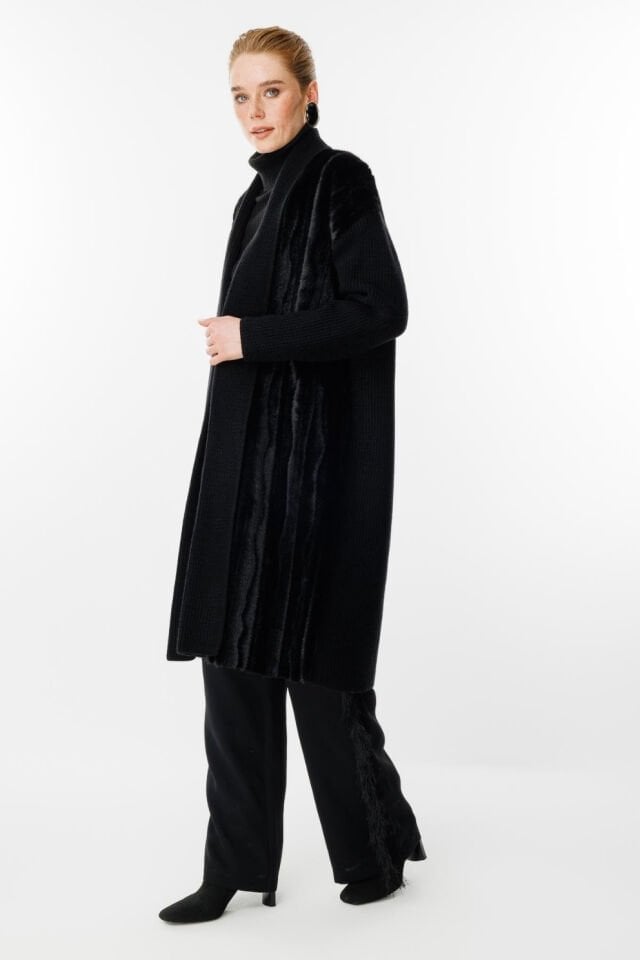 Ghisa Kürk Detaylı Triko Hırka Siyah