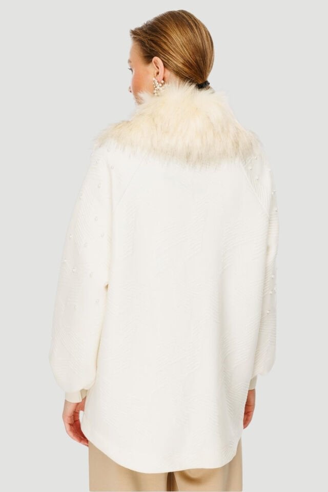 Ghisa Kürk Yaka Kaban Ekru