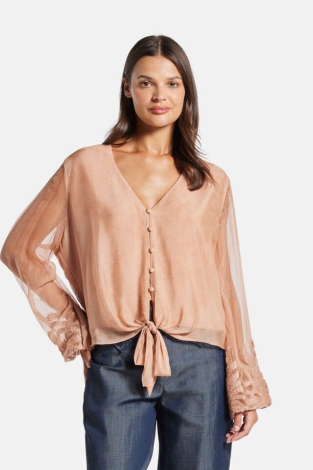 Guess İpek Karışımlı Gömlek Toz Pembe