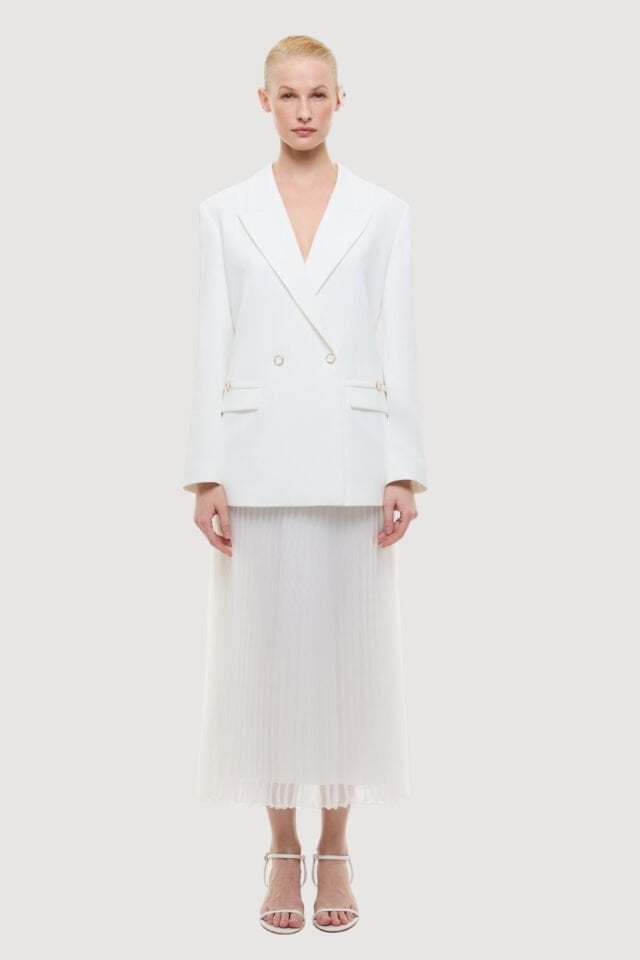 Roman Kruvaze Blazer Ceket Beyaz