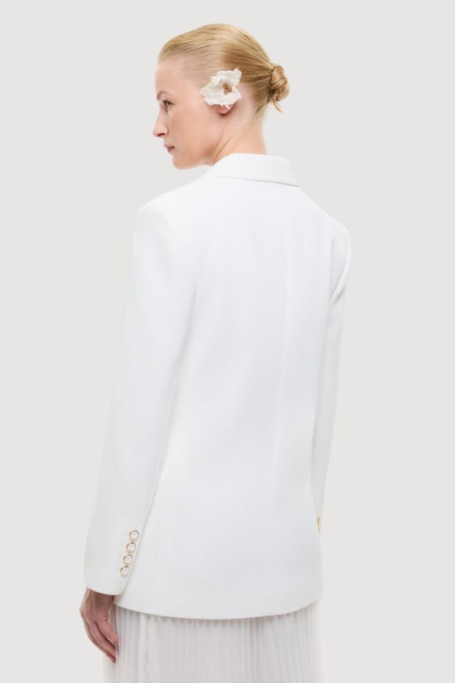 Roman Kruvaze Blazer Ceket Beyaz